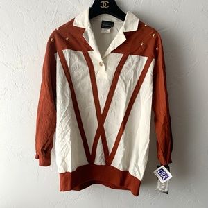 NWT Vtg 90s BonWorth Retro Color Block Blouse Top